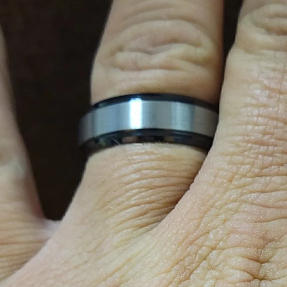 Men's Real Black and silver Tungsten Wedding Ring Black Inner Band Silver Outer